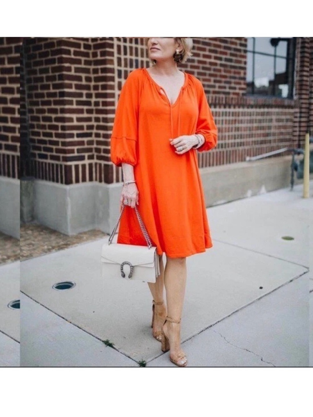 Anthropologie nwt Vibrant Orange Balloon Sleeve Shift Dress Bohemian feminine L